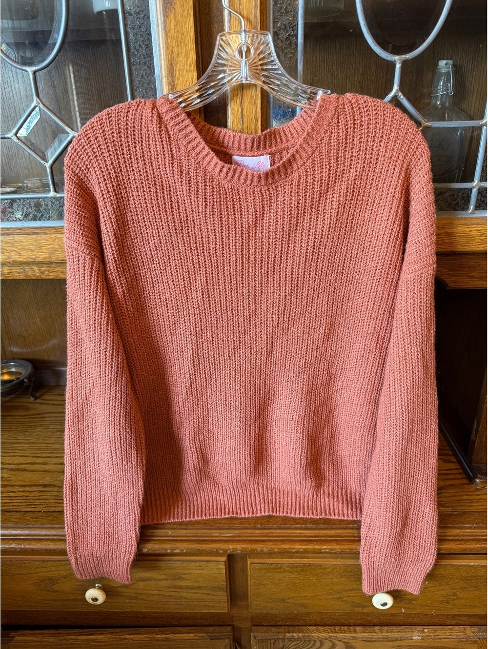 Pink Lily Burnt Orange Shaker Knit Crewneck Pullover Sweater Womens Sz S